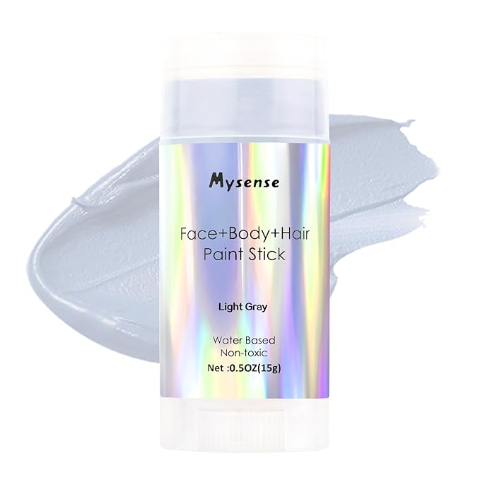 Mysense Light Gray Face Body Hair Paint Stick,Water Based Washable Temporary Hair Color,Non-toxic Cream Body Paint for Adults and Kids Halloween Cosplay Skull Zombie Goth Raven Makeup,0.5oz