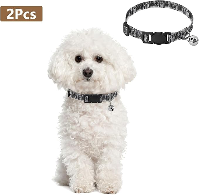 Black White Skyline City Puppy Collar 2 Pack Pet Collars for Cats Adjustable Length 10.6" to 17.1"