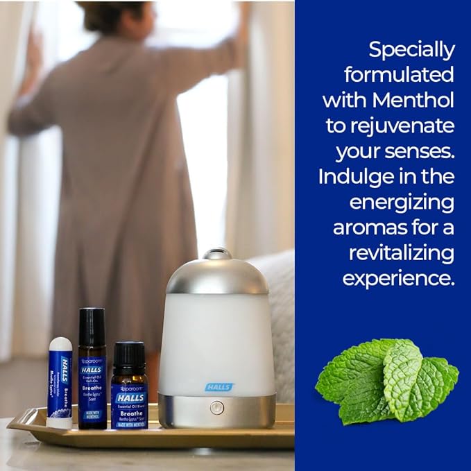 SpaRoom Halls Nausea Relief Nasal Stick – Breathe 3-Pack with Cherry, Lemon & Mentho-Lyptus, Aromatherapy Inhalers with Essential Oils for Sinus Relief, Stress, and Craving Support