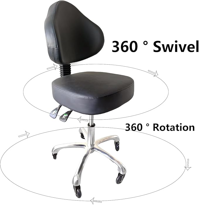 Rolling Stool Heavy Duty Super Soft Seat Cushion 360°Swivel Supported Backrest Adjustable Height Upgraded Salon Stool Chair,Tattoo Facial Massage Spa Medical Home Office Black