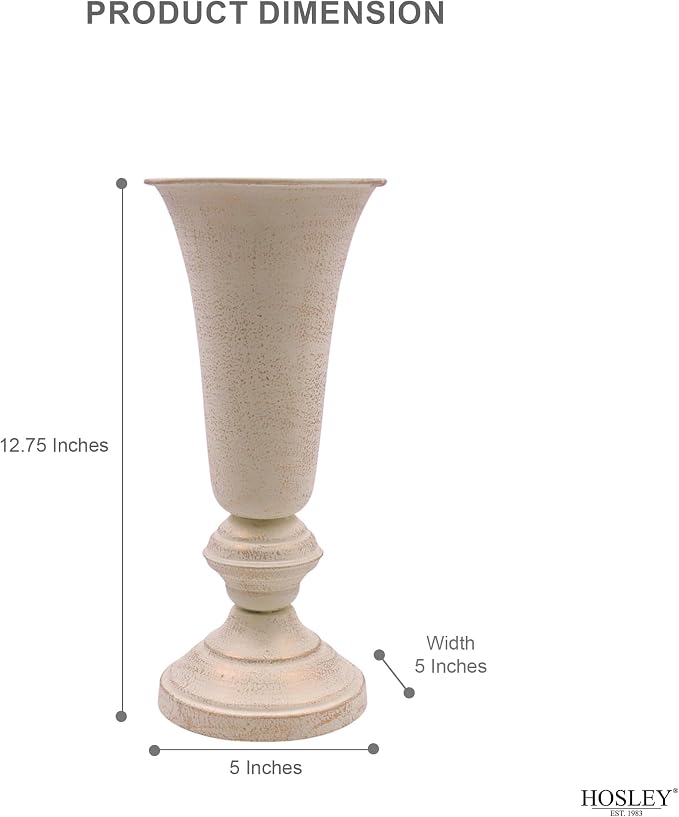 Hosley 12.75” Tall Metal Vase – Vintage Urn Style Decorative Centerpiece for Table, Wedding, Living Room & Floral Arrangements