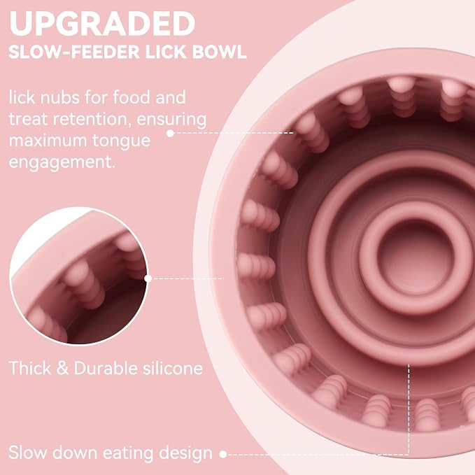 Dog Slow Feeder Lick Bowl, Anxiety Relief Dog Licking Mat Treat Dispenser, Non-Slip Anti-Choking Slow Eating Lick Bowl for Small Medium and Large Breed Dogs, BPA Free Silicone