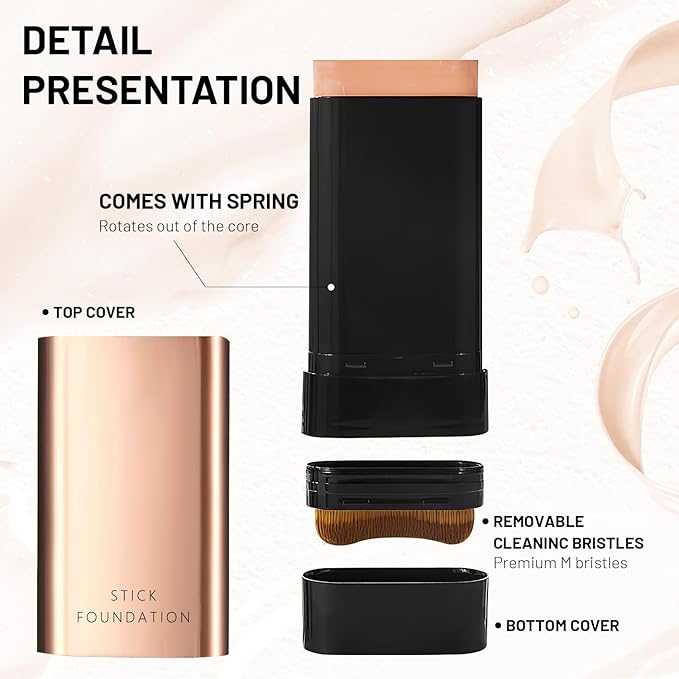 2 In 1- Luxury Anti-Wrinkle Foundation Stick, Korea Flawless Eraser Foundation Stick With Brush, Contour Stick Foundation Face Stick, Makeup Eraser Korean Foundation Stick (Ivory, 1pc)
