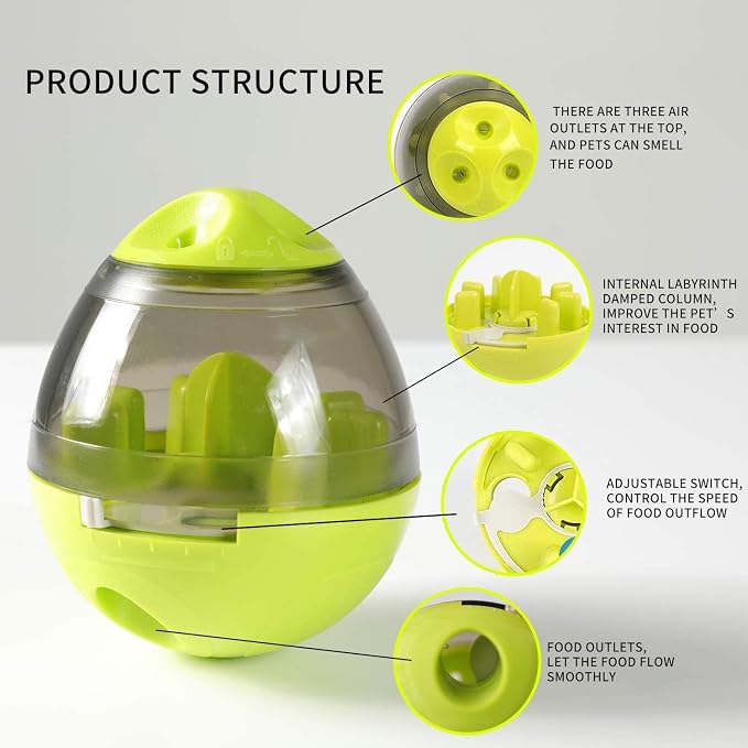 Tumbler Pet Toy, Automatic Pet Slow Feeder Treat Ball, Cat Dog Toy for Pet Increases IQ Interactive, Adjustable Treat Dog Ball Dispensing Dog Toys(Green)