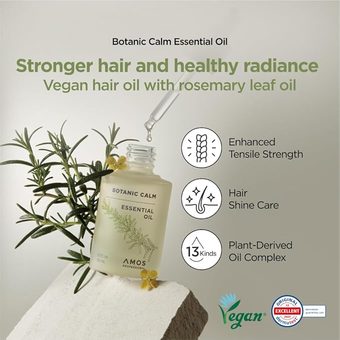 AMOS PROFESSIONAL Botanic Calm Activating Shampoo 2.0 fl.oz + Scalp Serum 0.33 fl.oz + Essential Oil 0.16 fl.oz Mini Kit l Vegan Scalp & Hair Strengthening with Rosemary and Biotin, Sulfate Free