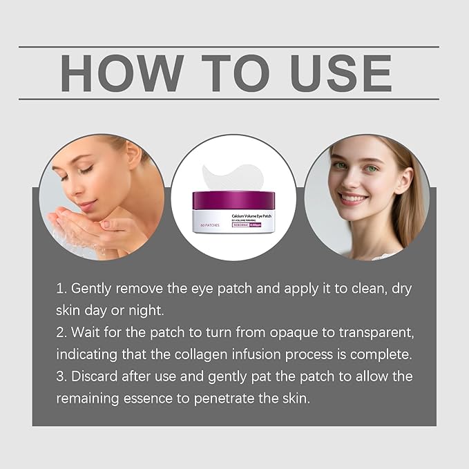Calcium Volume Eye Patch with Rebornic 10,000ppm & Hydrolyzed Elastin – 60 Patches for Puffiness Relief, Fine Lines, Firming & Lifting, Hydrating Eye Patches for Face and Neck Care