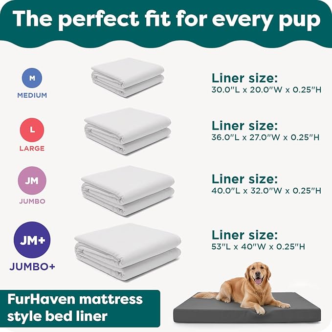 FurHaven Dog Bed Liner for Large Dogs, Water-Resistant Foam Protector with Quiet No-Crinkle Cover Design, Easy to Clean, Jumbo XL, Coated Polyester, White