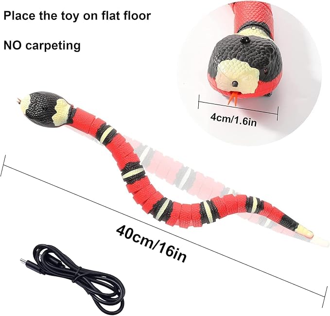 CSD Interactive Smart Sensing Snake Toy for Cats, Dogs &Kids - USB Rechargeable, Automatically Senses Obstacles - Electric Toy Gift & Prop for Halloween, Christmas & April Fools