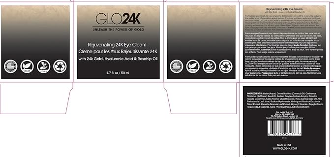 GLO24K Cream with 24k Gold, Retinol, Vitamins, and Hyaluronic Acid. Optimally Hydrate your Skin while you sleep. (Rose (Eye Cream))