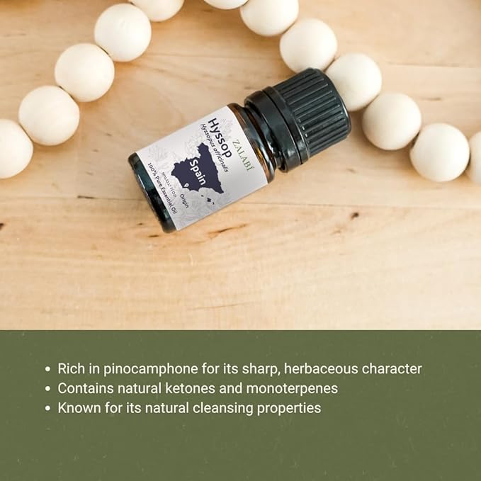 Hyssop Essential Oil - Direct from Aromáticas Zalabí Spain - Steam Distilled - Aceite de Hisopo for Aromatherapy, Massage, Diffuser, DIY Candle and Soap Making - 15ml