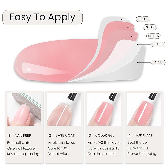 MAYCHAO Gel Nail Polish - Sheer Pink, 15ML Translucent Color Jelly Nail Gel, UV LED Starter Manicure Salon DIY at Home, 0.5 OZ