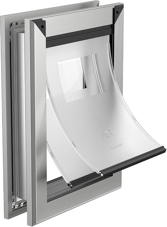 MAVRICFLEX Heavy Duty Dog Door for X-Large Dogs Up to 220LBS, Aluminum Frame Dog Door with Double Sliding Panel and 2 Soft Flaps, Easy to Install, Extra-Large, White
