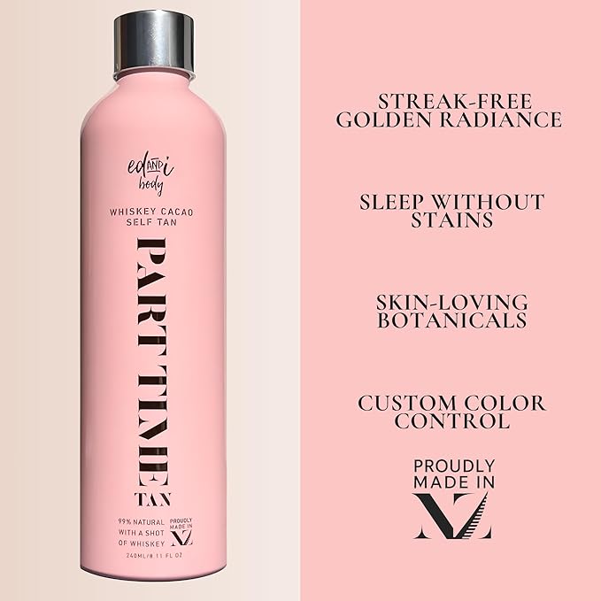 ed&i PART TIME Self Tanner With Natural DHA Whiskey Cacao, Self Tanning for Women, Natural Long Lasting Body Sunless Tan, Leg Tanner for Women, Buildable Golden Glow Tanning Products, 8.45 oz