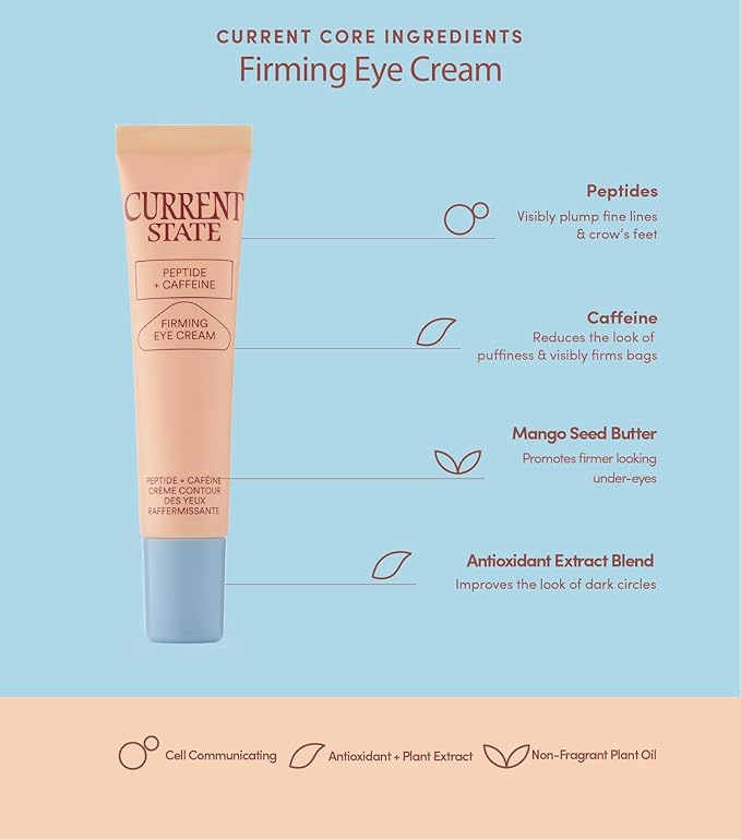 CURRENT STATE Peptide + Caffeine Eye Cream - Lightweight Dark Circles Under Eye Treatment - Brightening Under Eye Cream for Fine Lines, Sagginess, and Dryness with Coconut Water, .5 fl oz.