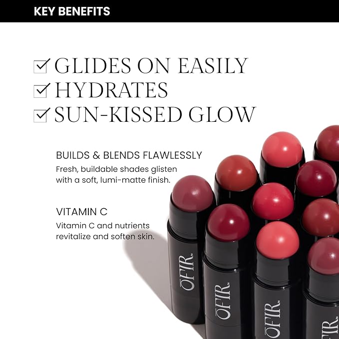 OFIR Cheek Tones Vitamin C Blush Stick | Buildable, Hydrating, Lightweight, Vegan Cream Blush Stick | Non-Transfer, Radiant Finish, Skin-Loving Formula | Brown Pear - Brick Brown | 0.21 oz