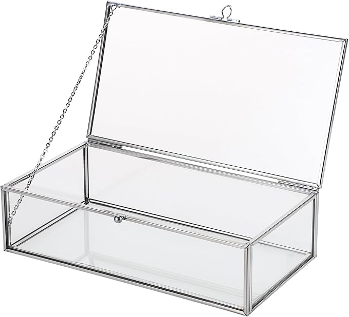 Hipiwe Glass Keepsake Display Box Large Clear Jewelry Lidded Boxes with Lid | Decorative Glass Boxes Rectangle Display Organizer for Trinket Perfume Collection - Gift for Birthday Anniversaries