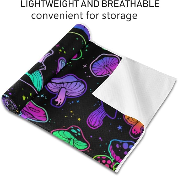 Colorful Mushroom Yoga Mat Towel Non Slip Soft Sweat Absorbent Hot Yoga Mat Towel, for Hot Yoga, Pilates and Workout-73 x 27 Inch