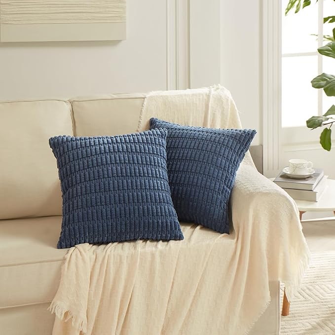 Fancy Homi Decorative Throw Pillow Covers for Bed Couch Bedroom Bench, Soft Corduroy Solid Pillow Case, Rustic Farmhouse Boho Room Decor,18" x 18" (Pack of 1),Dusty Blue
