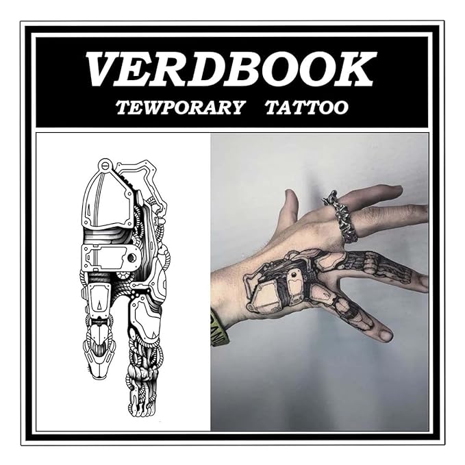 Waterproof Temporary Tattoos: 2-Sheet Tattoo Kit with Realistic Body Stickers, Semi-Permanent Tattoos for Adults Lasting 7-15 Days – Safe for Men & Women, Mechanical fingers