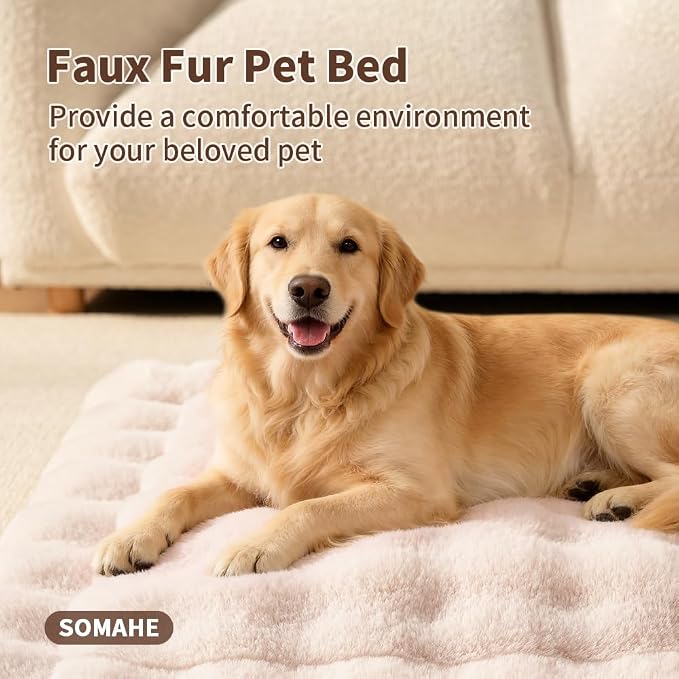 SOMAHE Plush Dog Bed Mat, Machine Washable, Large 35x27 Milky White | Machine Washable + Non-Slip Paw Bottom: plush dog mat stays fluffy and helps reduce sliding on indoor floors.