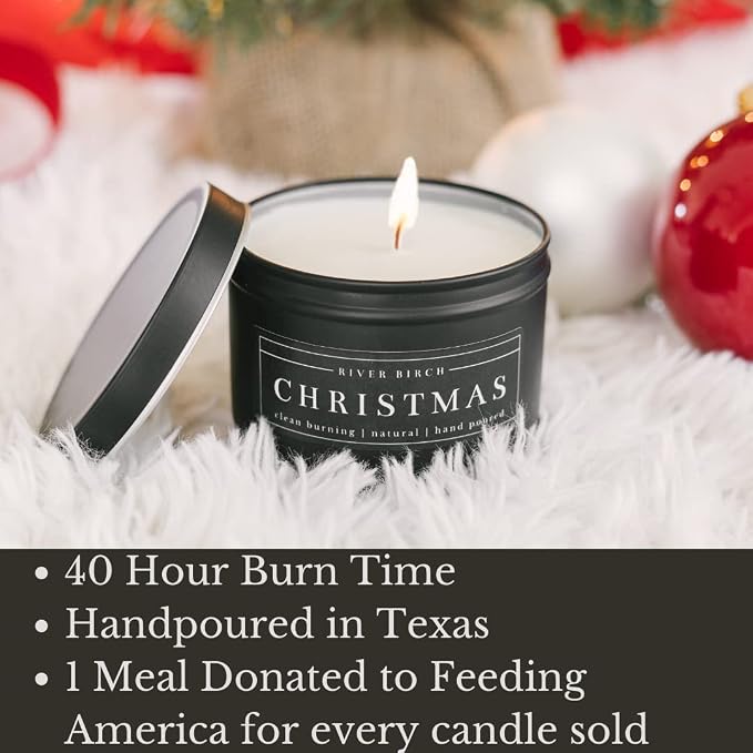 River Birch Candles Christmas Scented Candle | Premium, All-Natural, Non-Toxic, Soy Candles | 8 oz. Black Matte Tin Travel Candle | Cozy Relaxing Gifts for Home