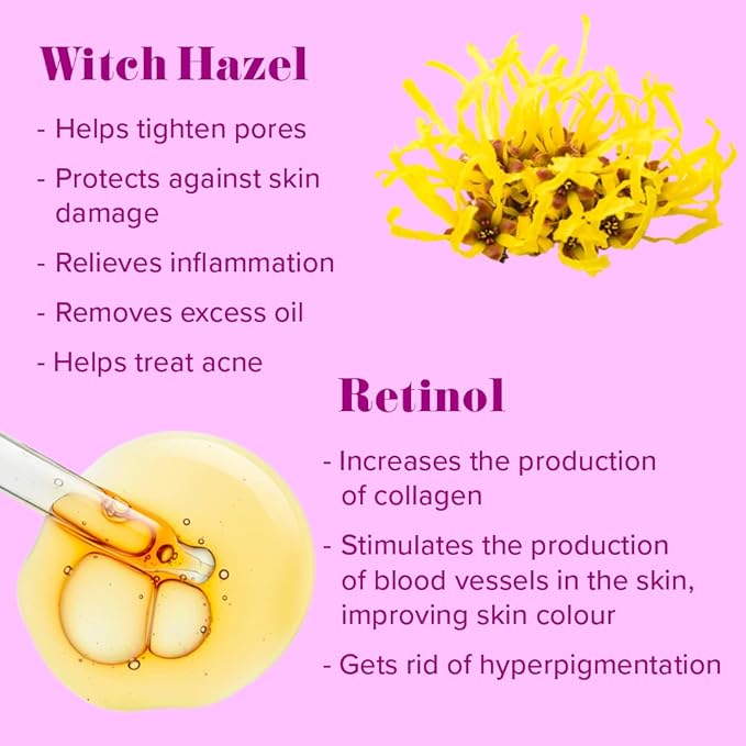 Give Me Cosmetics Witch Hazel Toner for Face, Hydrating, Contains Anti-Aging Retinol and Hyaluronic Acid, Reduces Fine Lines and Wrinkles, Paraben-Free