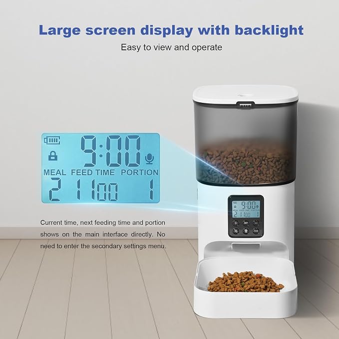 Automatic Cat Feeder, 4L Cat Food Dispenser with 10s Voice Recorder, Pet Feeder up to 8 Meals per Day, Timed Dog Feeder with Dry Food Sealed Ring