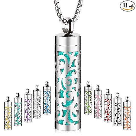 Maromalife Essential Oil Necklace for Women, 316L Stainless Steel Aromatherapy Pendant Diffuser Necklace, Essential Oil Jewelry Gift for Men Women, Christmas, Birthday