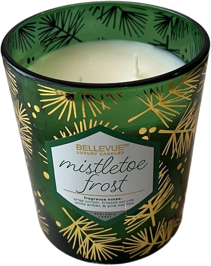 Bellevue Luxury Candles, 12 OZ Fragranced Candle, Soy Blend Wax, Essential Oils, Long-Lasting Burn, Home Fragrances, Aromatherapy Home Scented Candles Scent Mistletoe Frost Pack of 2