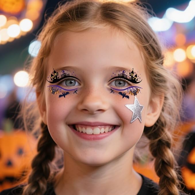 10 Sheets Halloween Temporary Tattoos Colorful Eye Fake Tattoos Halloween Mixed Styles Spider Web Tattoos Waterproof Cobweb Tattoo Cute Pumpkin Ghost Stickers for Kids Boys Girls Body Art Makeup