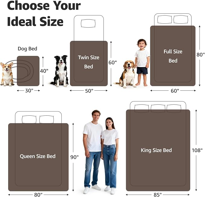 LOOBANI Waterproof Blanket for Bed Intimacy Queen Size 80"x90", Coffee | Double-Side Leak-proof Cozy Flannel, Reversible, Stain-Proof Cover for Rest Movie Time, Furniture Protection, Large Dogs