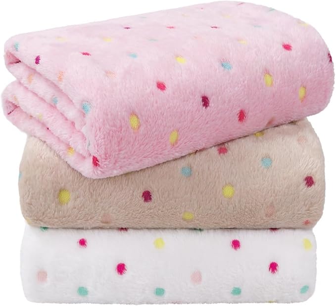 LINENLUX Dog Blankets 3-Pack, Super Soft Fluffy Fleece Pet Throw Warm | Premium flannel fleece pet throw for cats, puppies. Cozy warm for bed, crate, or couch naps; Polka Dot-3pcs 31x20 inch