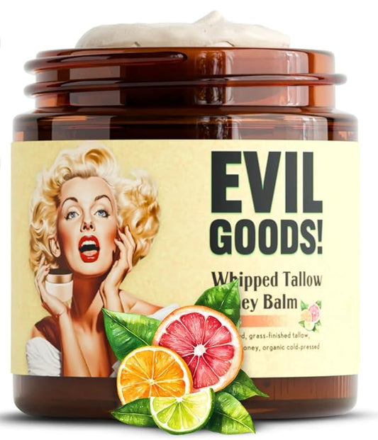 Whipped Beef Tallow and Honey Balm - Moisturizer for Skin, Face, Lips, Body - Natural, Unscented, Non-Toxic Skincare with Manuka Honey - Citrus scented