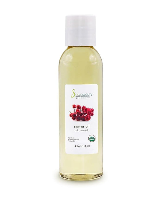 Soapeauty Cold Pressed Castor Oil USP Grade USDA Organic | Hexane Free 100% Pure Natural Castor Oil Promotes Healthy Skin & Hair | Thickens Eyebrows & Lengthens Eyelashes - 4 Fl Oz