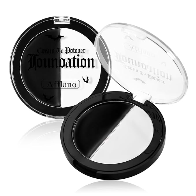 Black and White Face Paint Makeup, White Foundation Goth Makeup Cream To Powder Greasepaint, Emo Clown Cosplay Face Painting Full Coverage, Eye Black Body Paint Halloween SFX Cary Skeleton Costume