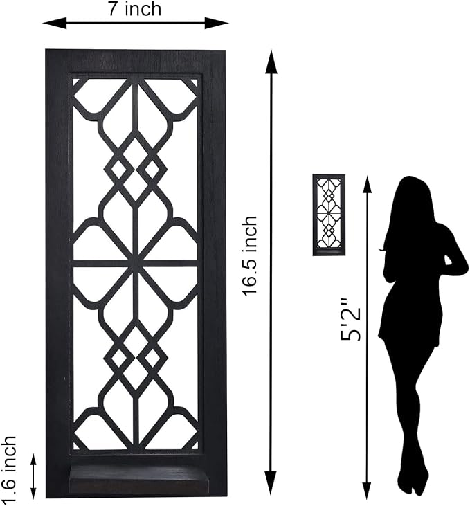 ZEXUIRU 2 Set Rustic Candle Sconces Living Room Bedroom Entryway Wood Mirrored, Farmhouse, Carved Frame Wall-Mount Wooden Candle Holders Wall Decor Hanging Handmade Holder - Black