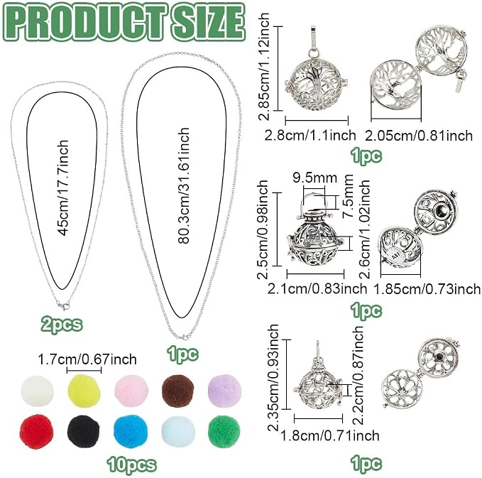 PH PandaHall 3pcs Essential Oil Diffuser Necklace Aromatherapy Locket Pendant Stainless Steel Jewelry Chains Hollow Cage Pendant with 10pcs Cotton Balls for Men Women Jewelry Birthday Gifts, Platinum