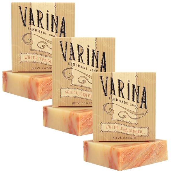 Natural White Tea Ginger Bar Soap - Gentle Cleansing for Sensitive Skin, Floral - 3 Pack