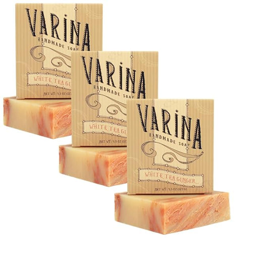 Natural White Tea Ginger Bar Soap - Gentle Cleansing for Sensitive Skin, Floral - 3 Pack