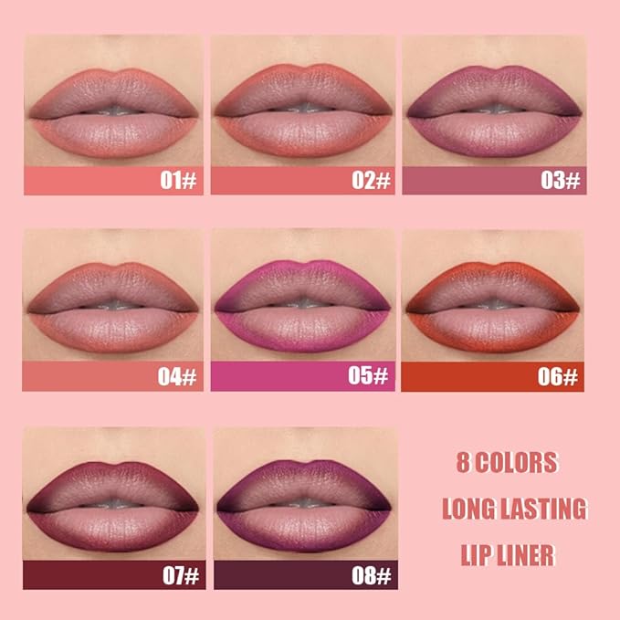 8Pcs Gel Lip Liner Pencil Set for Women, Matte Long Lasting LipLiner Lipstick 24 Hour, High Pigmented Lips Makeup Retractable Liners Waterproof Smudge Proof, Vegan & Cruelty-Free