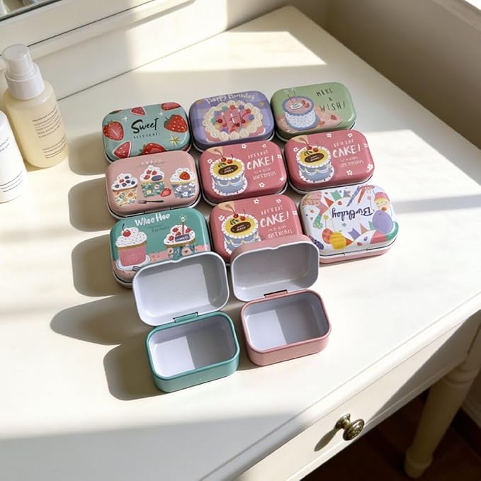 8Pcs Metal Hinged Tin Box Container Floral Farmhouse Rustic Mini Portable Small Storage Container Kit with Lid for Home Storage 2.1x1.5x1 Inch (Blue)
