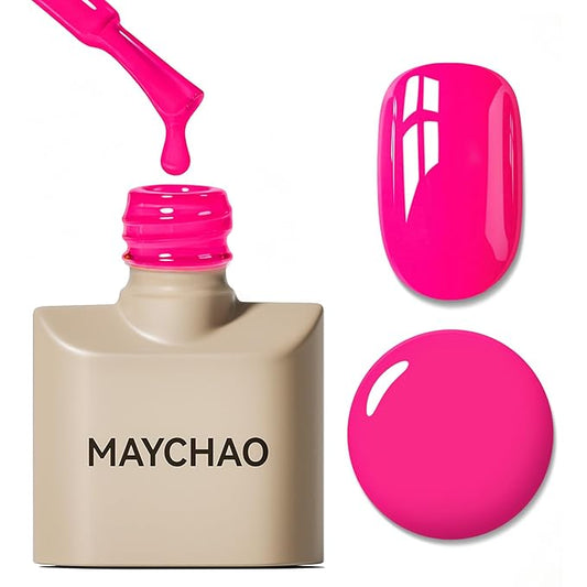 MAYCHAO 15ML Hot Pink Gel Nail Polish 1Pc Bright Pink Gel Polish Soak Off UV LED Nail Varnish Nail Art Starter Manicure Salon DIY at Home, 0.5 OZ