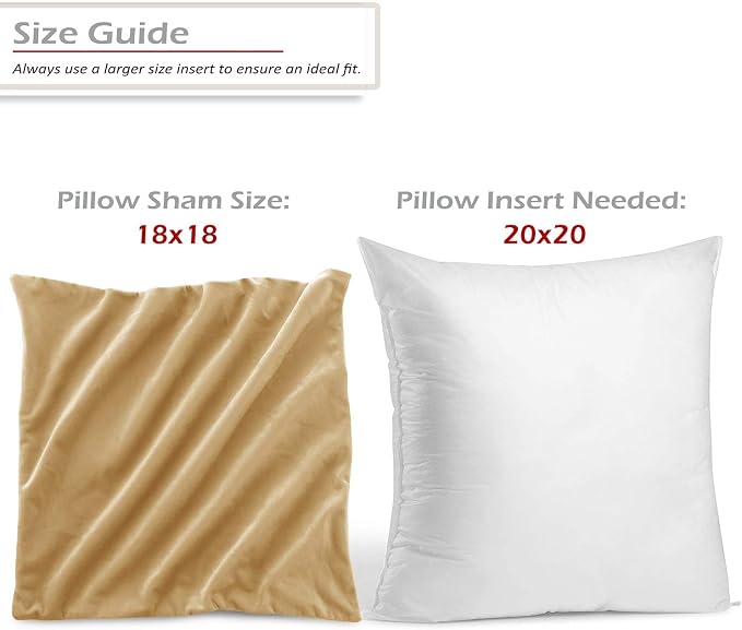 Throw Pillow Inserts Pack of 2 with Velvet Soft Solid Decorative Square Throw Pillow Covers Set for Sofa Couch Car Bedroom, 20X20 Throw Pillows Inserts with 18x18 Washable Cushion Covers, Camel Gold