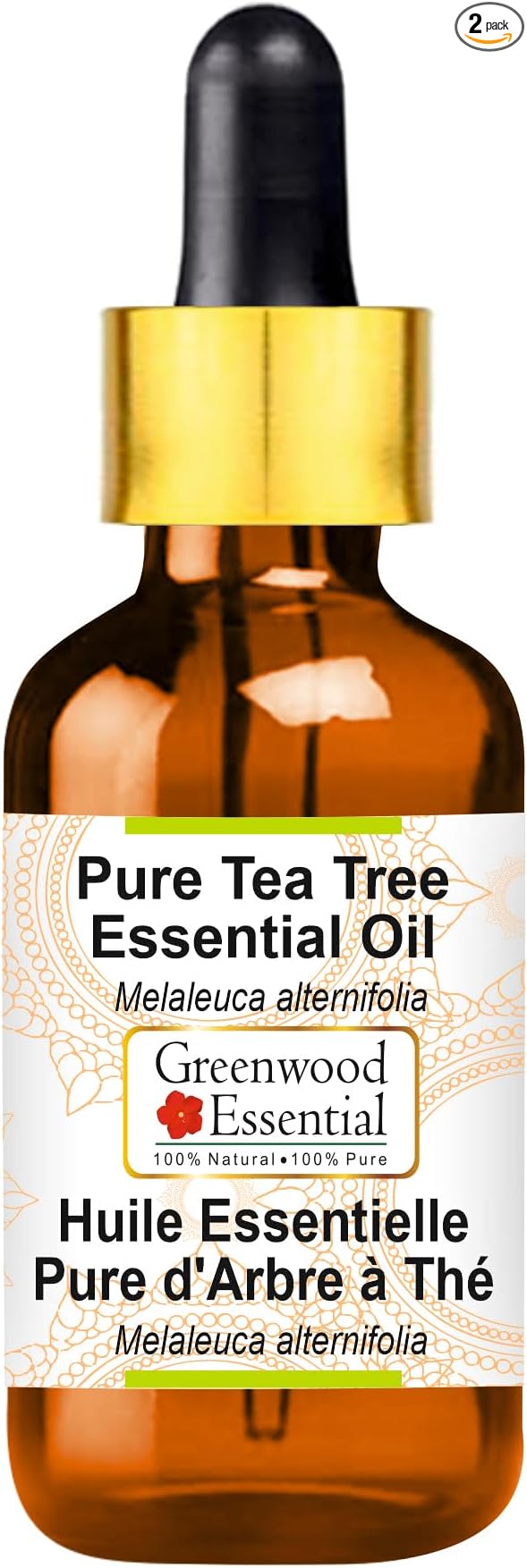 Greenwood Essential Tea Tree Essential Oil (Melaleuca alternifolia) with Glass Dropper Steam Distilled 10ml (0.33 oz)