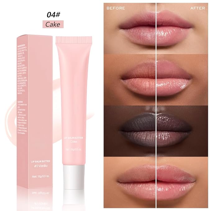 Summer Butter Lip Balm Lip Gloss, Ultra-Hydrating Natural Vegan Lip Balm, Sheer-Tinted Shine & Hydration, Soothes & Softens Dry Lips Skincare, Bálsamo labial hidratante #4 Cake 0.5 Fl Oz