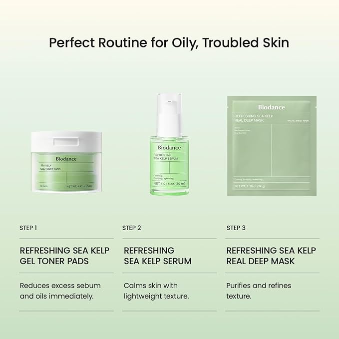 BIODANCE Refreshing Sea Kelp Serum, Oil & Sebum Control, Calming Serum for Oily & Combination Skin, Korean Skin Care, Valentines Day Gifts for Her | 1.01 fl.oz x 1 ea