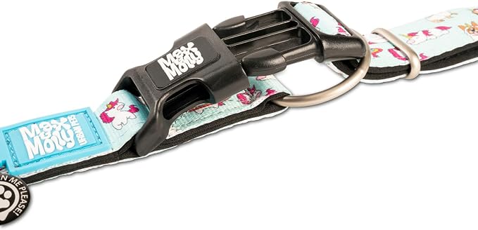 Max & Molly Urban Pets Smart ID Dog Collar - Soft Neoprene, Waterproof, Machine Washable, Power Buckle, Gotcha! QR Tag & Custom App Profile, Unicorns L