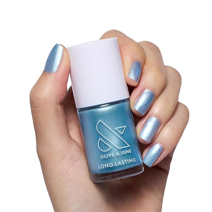 Olive & June Long Lasting Nail Polish | Spring Pastel Nails | Plump Gel-Like Finish No Lamp Needed | Lasts up to 10 days | 15-Free Vegan & Cruelty-Free Chip-Resistant |Same Day Next Year Shimmery Blue