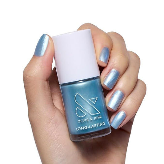 Olive & June Long Lasting Nail Polish | Spring Pastel Nails | Plump Gel-Like Finish No Lamp Needed | Lasts up to 10 days | 15-Free Vegan & Cruelty-Free Chip-Resistant |Same Day Next Year Shimmery Blue