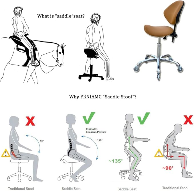 Adjustable Saddle Stool Chairs with Back Support Ergonomic for Medical Clinic Studio Salon Office and Home (Camel)